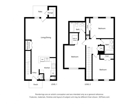 Floor plan for 3 beds, 2 baths, 1396 sqft